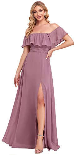 Ever-Pretty Womens Ruffle Maxi Prom Dresses Off The Shoulder Side Split Empire Waist Orchid 10