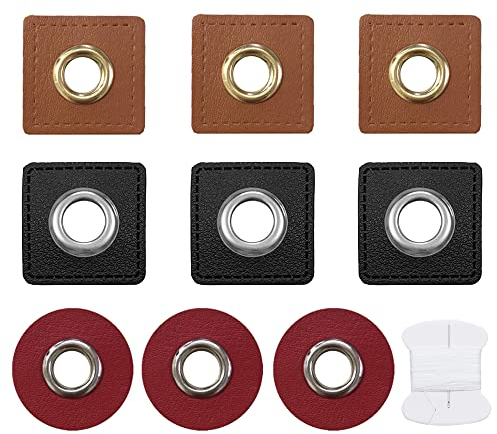 Aweisile 30 pcs Ösen Kunstleder Ösen Ösen Patches Mix Öesen Ösen Patches 8mm Patches Lederimitat Leder Ösen mit einem Bündel 30m Nähgarn zum Kleidung Annähen auf Hoodies Sweatjacken Pullover