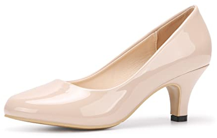 Dam Pumps stilettklack höjd 6 cm sko bekväm klack, sexiga pumpar bröllop fest arbete, Beige lackerad, 37 EU