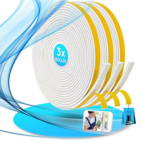 SilverRack Guarnizione autoadesiva per porta, 15 m, colore bianco, 6 mmx1.5 mm, 3 rotoli da 5 m, paraspifferi per risparmiare sui costi di riscaldamento