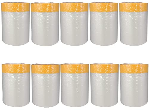 Saekulum Abdeckfolie mit Klebeband 10 Rollen, 550mm x 33m Goldband-Maler Abdeckfolie selbstklebende Malerfolie mit Klebeband - UV-Schutz-scharfe Kanten, keine Klebereste