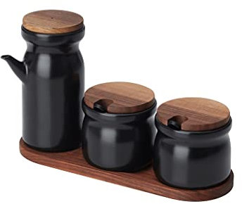 PURRL Tarro de condimento de tres piezas Utensilio de cocina de cerámica Tarro de condimento de almacenamiento con bandeja little surprise
