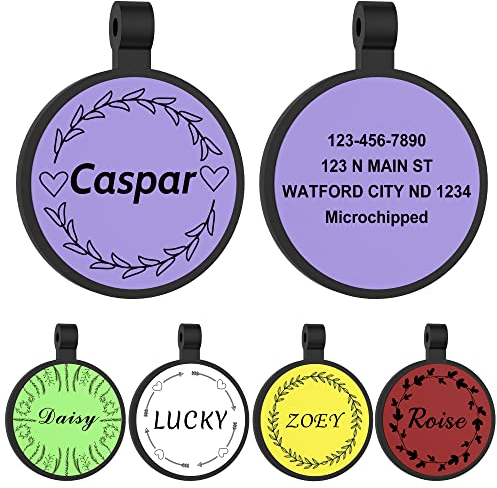 Hundemarke Personalisiert - GISUERY Hundemarke mit Gravur mit Stille Gestaltung - Silikon und Doppelseitige Gravur - Adressanhänger Hund mit 5 Farboptionen und 2 Spaltringen (Ranke)
