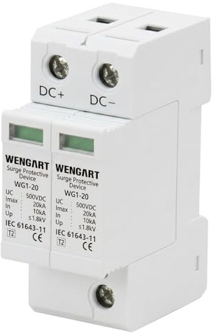 Wengart överspänningsskyddsenhet, 36mm DIN Rail Mount, Lågspänningsanordning för blixtskydd Strömdistrib Överspänningsskyddution och kontroll apparater (500V_2P20KA)