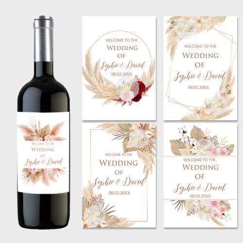 Jifu 20PCS Autocollants Personnalisés Imperméables pour Bouteilles de Champagne ou Vin - Étiquettes pour Fête (C, 9x12.7cm)