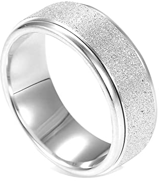 ANAZOZ Drehringe für Herren Antistress, Ringe für Damen 925 Silber Echt Rotierender Mattring Breit 8mm größe 56
