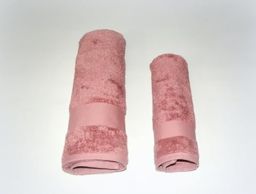 Generico COPPIA ASCIUGAMANI 1+1 VISO OSPITE SPUGNA 100% COTONE JOLIE FIRENZE (Rosa antico)