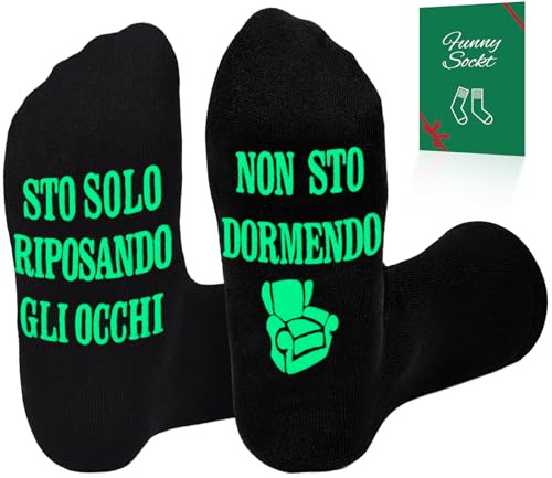 Tuopuda Calzini Uomo Divertenti Antiscivolo 43-46, Regalo Natale Per Papà/Festa del Papà, Idee Compleanno Per Nonno Lui Fidanzato Utile, Nero-Fluorescente Divano