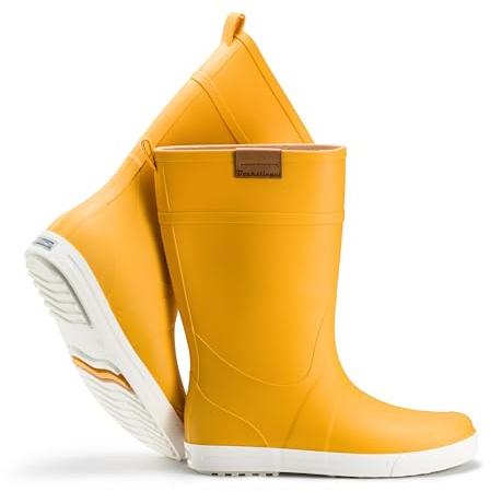 Ultrapower REGNRASK - Damen einfarbige Gummistiefel mit Kontrastsohle l Gartenstiefel | Matschstiefel | Festivalstiefel l Gelb/Weiß, Gr.:41