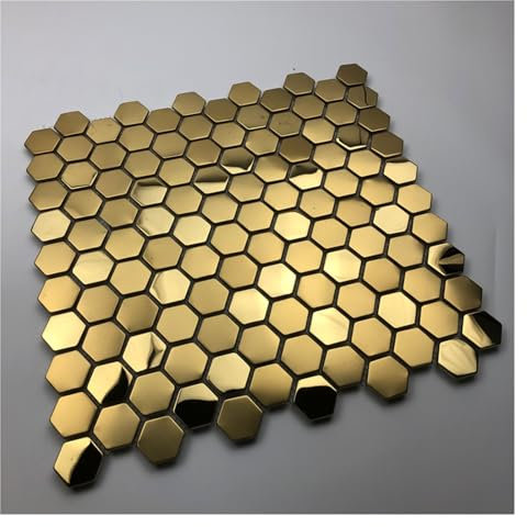 1 Stück Metall-Edelstahl, 30 x 30 cm, sechseckiger Mosaikfliesen-Hintergrund, Wand, Eingangsbereich, Geschäft, Badezimmer, Kunst, sechseckiger Wandaufkleber (Color : Gold, Size : 30 * 30)