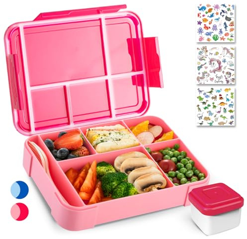 PUWOWYE Brotdose Kinder mit Fächern, Bento Box Kinder, 1330 ml Auslaufsicher Lunchbox Kinder, Brotbox für Mädchen & Jungen, geeignet für Schule, Kindergarten & Ausflüge BPA frei, Rosa