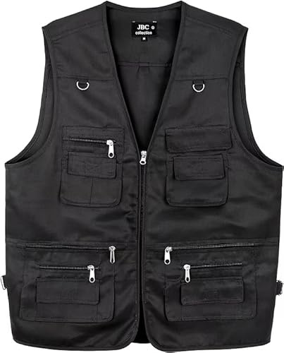 Voice7 Men's Waistcoat Jacket Multi Pocket Fishing Vest Outdoor Utility Safari Hunting Hiking Camping Traveling Photography Sleeveless Outerwear Gilet (UK, Alpha, M, Regular, Regular, Black)