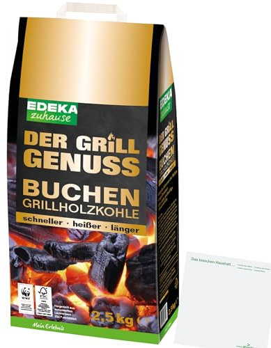 Edeka Buchen Grillholzkohle Premium-Qualität 100% Buchenholz (2,5kg Sack) + usy Block