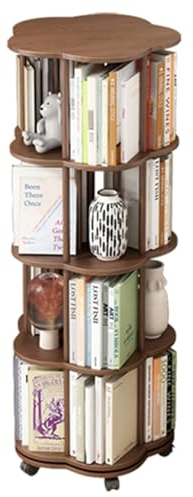 Quincunx Drehbares Bücherregal, um 360° drehbares Bücherregal, modernes, bodenstehendes Aufbewahrungsdisplay, Bücherregal, stapelbare Regale, schmales Bücherregal (Farbe: Walnuss,