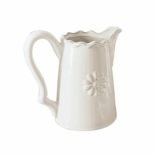 Loberon Krug Mallevesse, weiß | handgefertigt, Vintage-Look, nostalgischer Charme, Vase, Tisch-Accessoire, Getränkespender, Dekoration, Steingut