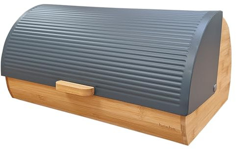 briebe Nordic Portapane da Tavola in Legno di Bambù, Coperchio Scorrevole, Bread Box per la Conservazione di Pane e Dolci, Design Nordico Moderno, Grigio