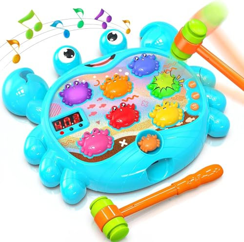 Hot Bee Toys for 3+ Kids - Boy's Sound & Light Hammering Pounding Toy - Whack A Mole Game