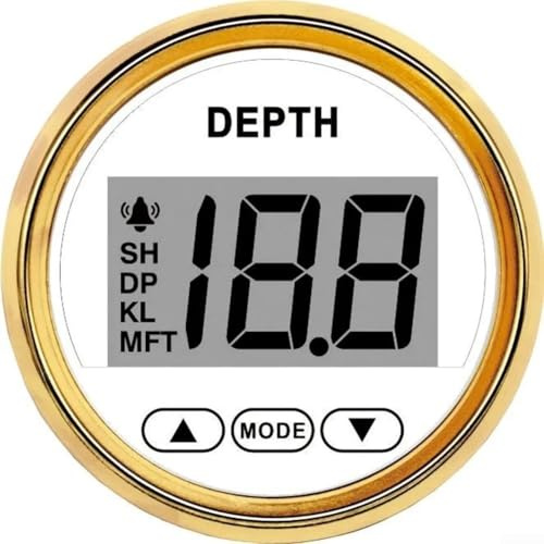 Digitaler Tiefenmesser für Yachten, 52 mm, wasserdichte Anzeige mit Echtzeit-Tiefenanzeige und einfacher Einrichtung (Gold)