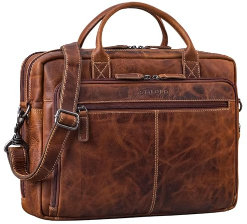 STILORD Zenon Leder Aktentasche Laptoptasche 15.6-16 Zoll - Business Umhängetasche Groß - Ledertasche DIN A4 Dokumententasche - Arbeitstasche Echtleder Herren & Damen Farbe:Salerno - braun