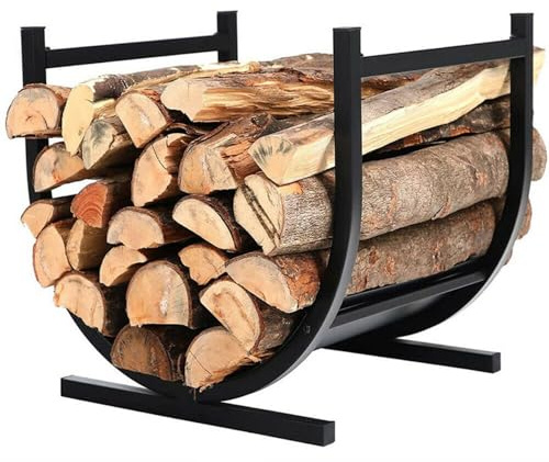 NOENNULL Firewood Storage Rack Fireplace Wrought Iron Log Holder Organizer for Indoor Outdoor Use