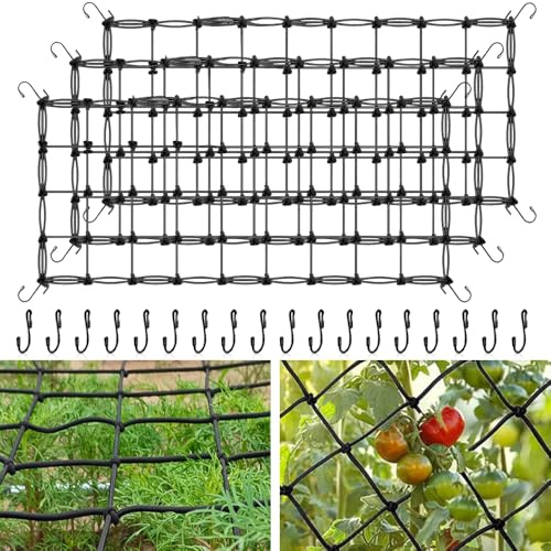 Tronisky 3 Stück Scrog Netz, 120x60cm Wachsen Zelt Netz, Elastische Pflanzennetz, Grow Netz für Kletterpflanzen Gartennetze mit 18 Haken, Multifunktion Ranknetz Zelt für Gemüse, Früchte, Blumen