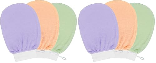 3 guantes exfoliantes, guantes de ducha para baño, spa, exfoliante corporal, piernas, exfoliante coreano suave, para mujeres y hombres, removedor de piel muerta para el cuerpo, verde, morado y naranja