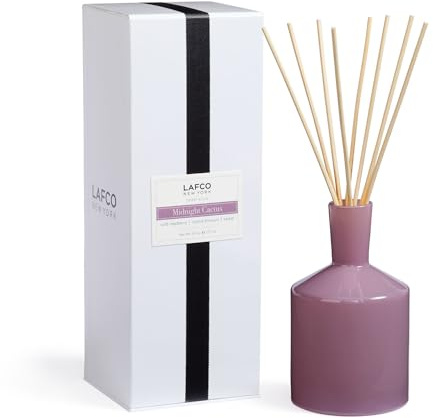 LAFCO New York Classic Reed Diffuser, Midnight Cactus - 6 oz - Up to 3 Months Fragrance Life - Reusable Glass Vessel - Natural Wood Reeds - Made in The USA