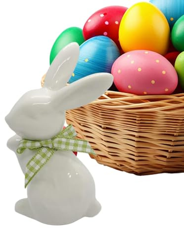 Conejos de conejito de cerámica blanca, Figuras de cerámica de conejito de Pascua - Estatua de escultura de conejo de porcelana,Decoración del hogar conejos de conejito de pascua para centro de mesa,