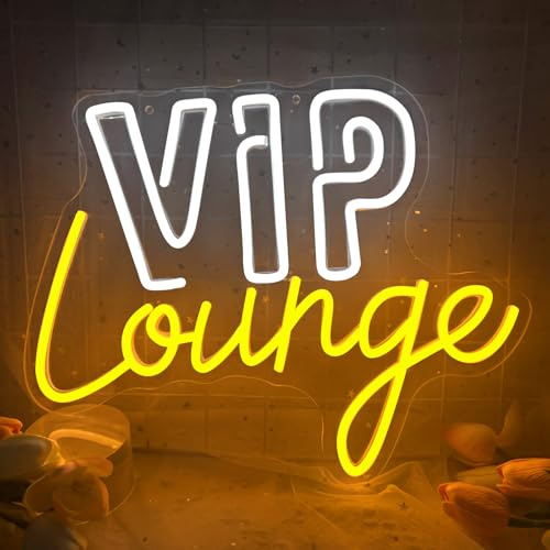 VIP Lounge Neon Schild Dimmbar LED Leuchtreklame für Wanddekoration | USB-betrieben Weiß & Gelb VIP Neon Sign für Bar Club Hotel Café Partyraum Büro Männerhöhle Spielzimmer 40.5 x 33cm