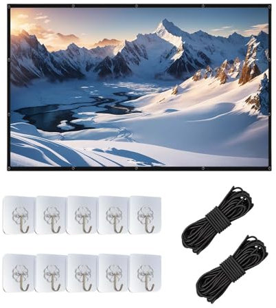 SchermodiProiezione, con10ganci, 2cordeda5M, TelaProiettore120pollici, TelaProiettore 120 pollici ad alta risoluzione, 16:9 HD Pieghevole Tela Proiettore, adatto per casa, ufficio e scuola