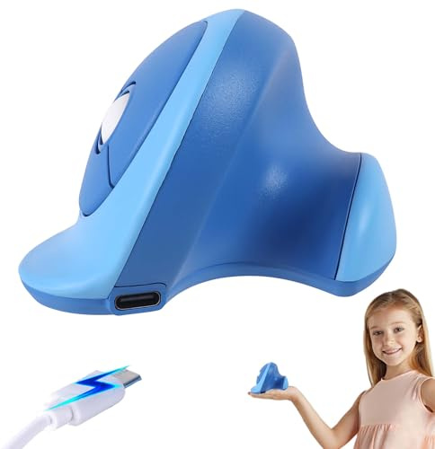 Souris Verticale Ergonomique Bluetooth Sans Fil pour Enfants,Silencieuse Portable Légère Rechargeable Optique Souris, pour PC Ordinateur Portable Tablette,pour Garçons Filles Femmes Petites Mains-Bleu