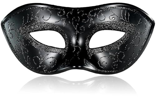 MYSEUNI Venetiansk maskerad mask för män – svart retro karneval mask – justerbart pannband för Halloween, Mardi Gras, kostymbollar och bal fest