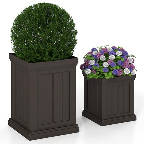 COSTWAY Vasi Alti per Piante, Vasi Grandi da Esterno ed Interno con Fori di Drenaggio, Contenitori Decorativi per Piante per Giardino, Balcone e Veranda (Modello 1)