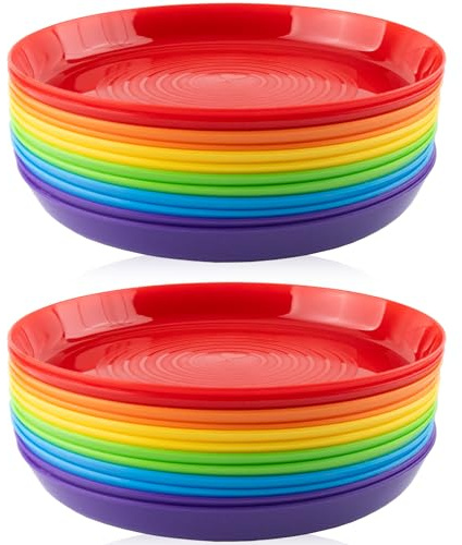 QUYLIXX 24 Stück Kunststoffteller, 17,8 cm, bunte Speiseteller, BPA-frei, wiederverwendbar, kleiner Snack-Salat für Grillen, Reisen, Veranstaltungen, spülmaschinenfest, 6 Farben