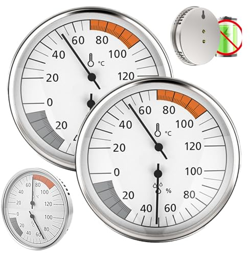 Lot de 2 thermomètres de sauna 2 en 1 - Hygromètre - Particulièrement précis - Thermomètre d'intérieur - Hygromètre d'intérieur - Montage mural - En métal