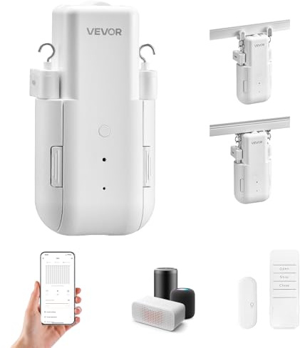 VEVOR Abridor de Cortinas Automático, Robot de Cortinas Inteligente con App, Control Remoto, Concentrador, Compatible con Alexa y Google Home, Apertura/Cierre Programados, para Rieles en Forma de U/I