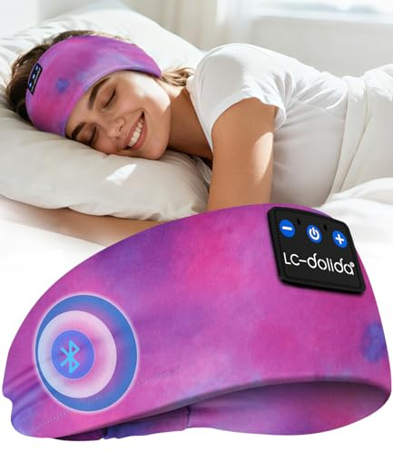 LC-dolida Schlafkopfhörer Bluetooth Sport Stirnband, 15h Akku & HiFi-Stereo | Weiches 4D-Gewebe,Beeindruckendem Klang,Komfort,tragbar für Reisen/Meditation/Yoga, tolles Unisex-Geschenk
