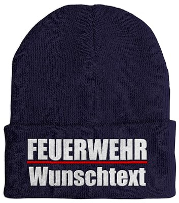 tshirtladen Beanie Mütze Feuerwehr Bestickt mit Wunschtext Strickmütze für Einsatz Löschzug Atemschutz Unisex Beanie Mütze für Feuerwehrmann Feuerwehrfrau Herbst Winter Alltag