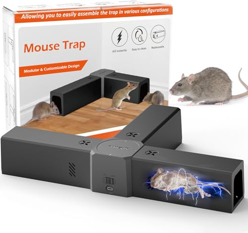 Hoelg Piege a Rat Electrique avec 3 Boîtes à Appâts, Tension Puissante de 2000V pour Tuer Les Rats Instantanément, Piège à Souris D'intérieur, Efficace pour Les Petites Souris
