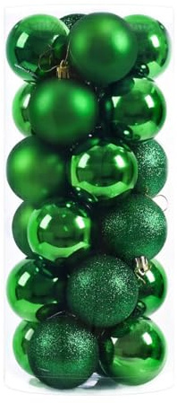 Odot 24 Stück Weihnachtskugeln Plastik, Weihnachtskugeln aus Kunststoff zum Hängen für Christbaumschmuck, Hochzeit, Party, Geburtstag, Weihnachtsdeko (LM2 Grün,8CM)
