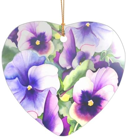 Weihnachtsschmuck Stiefmütterchen Perfektion, bedruckt, Herzform, Weihnachtsschmuck, Acryl, zum Aufhängen für Weihnachtsbaum, Zuhause, Innen- und Außenbereich, 1 Stück