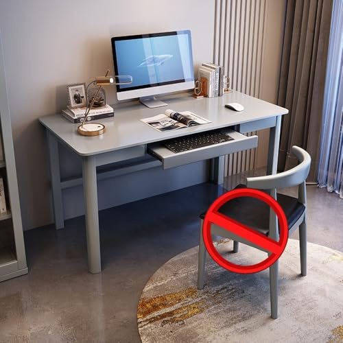 Modernt kontorsskrivbord i massivt trä med tangentbordsbrickaKompakt skrivskrivbord för hemmakontor och arbetsstationLiten platsvänlig (grå 140 x 60 cm x 76 cm)