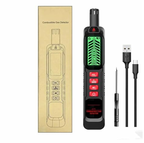Detector de Gas, Detector de Fugas Gas Combustible, Alcohol Natural, GLP, analizador metano, Alarma Sonora, PPM, Herramienta Sensor para el Trabajo, el hogar(ZL71C)