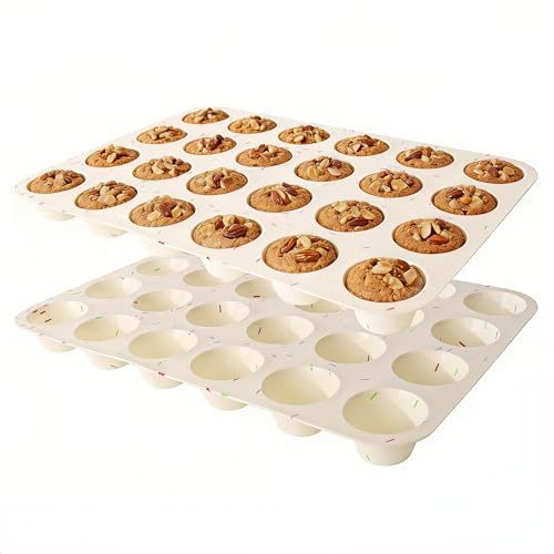 Ruinovate Silicone Muffin Pans for Baking Nonstick 2 Pcs, 24 Cup Mini Cupcake Pan, Food-Grade Silicone Baking Molds for Cupcakes, Freezer, White