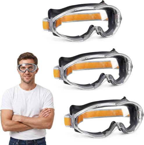 3 st skyddsglasögon med ångavvisande egenskaper för glasögonbärare - Justerbara, dammtäta och slagfästa skyddsglasögon för laboratorium och hemmagjorda projekt - För både män och kvinnor