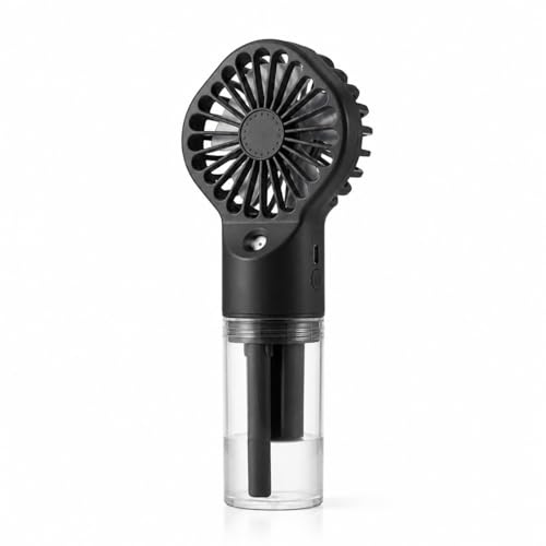 RAYPOW Ventilador de Mano con Nebulizador, Mini Ventilador Portátil Recargable USB Tipo C con Cable Incluido, 4 Velocidades, Depósito Transparente de Agua, Uso de Mano y Escritorio (Negro)
