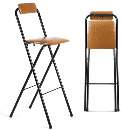HJYXXSR Sgabelli da Bar Pieghevoli, Sgabelli Alti Portatili con Schienali e Morbida Imbottitura, Adatti per Isole Cucina e Salotti Familiari brown 60cm/23.6in