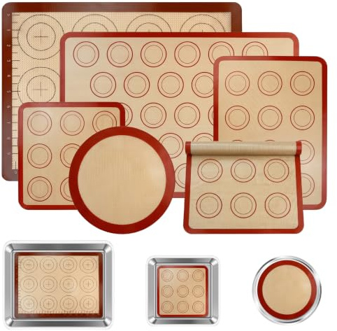 6 Pack Silicone Baking Mat, 250°C/480°F Non Stick Silicone Baking Sheets | Silicone Pastry Mats Heat Resistant,Silicone Pastry Mat for Cookies Cake Roasting and Food Preparation, Bread Pastry, Red