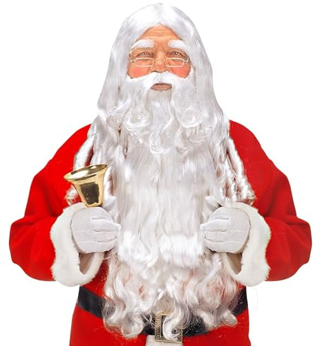 W WIDMANN MILANO Party Fashion - Weihnachtsmann Perücke | Weiße Lockenperücke mit Maxibart, Schnurrbart und Augenbrauen für Weihnachten, Karneval und Mottoparty