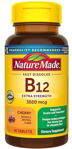 Nature Made Vitamin B12 3000 mcg, Easy to Take Sublingual B12 for Energy Metabolism Support, 40 Sugar Free Fast Dissolve Tablets, 40 Day Supply